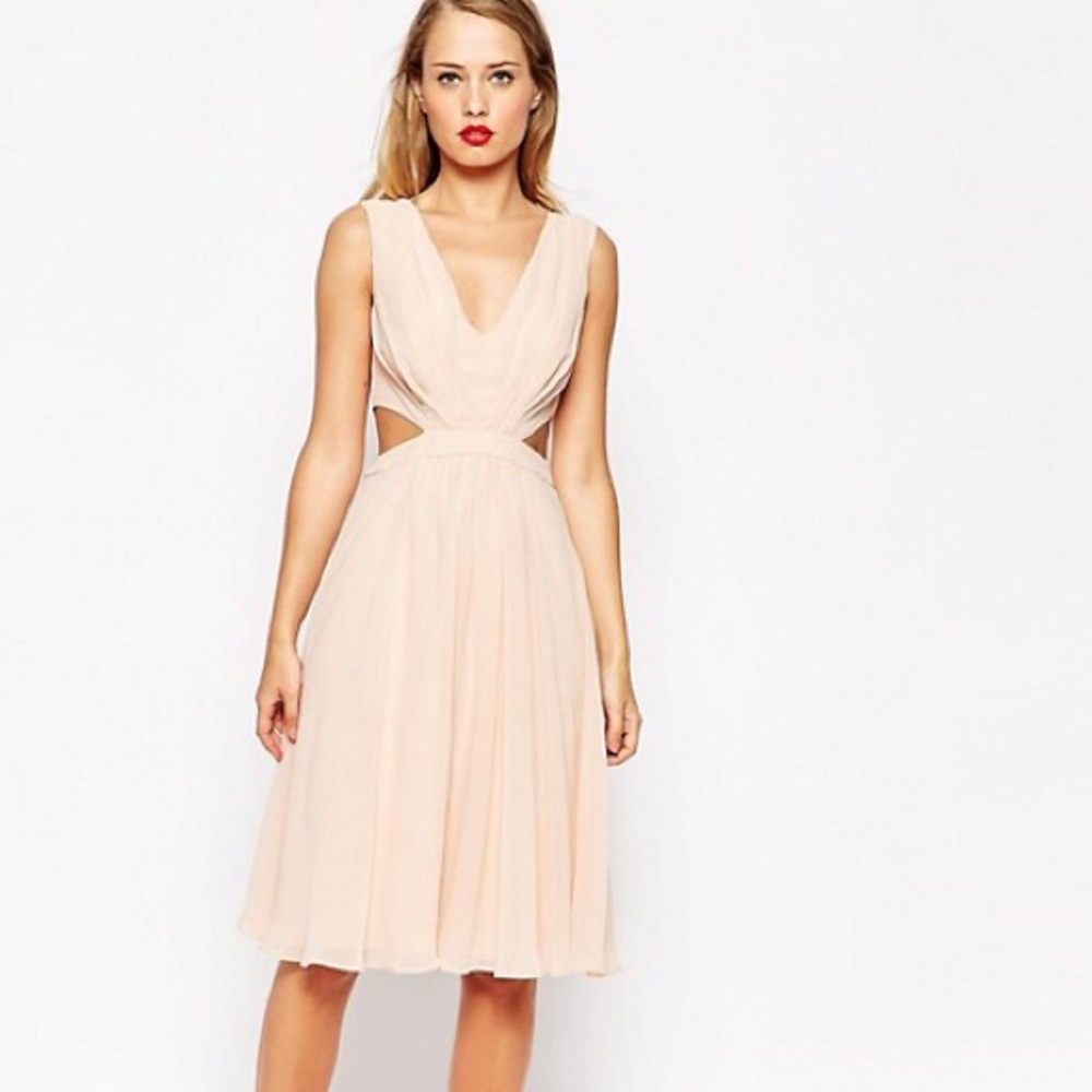 ASOS Dusty Pink Midi Cutout Dress
